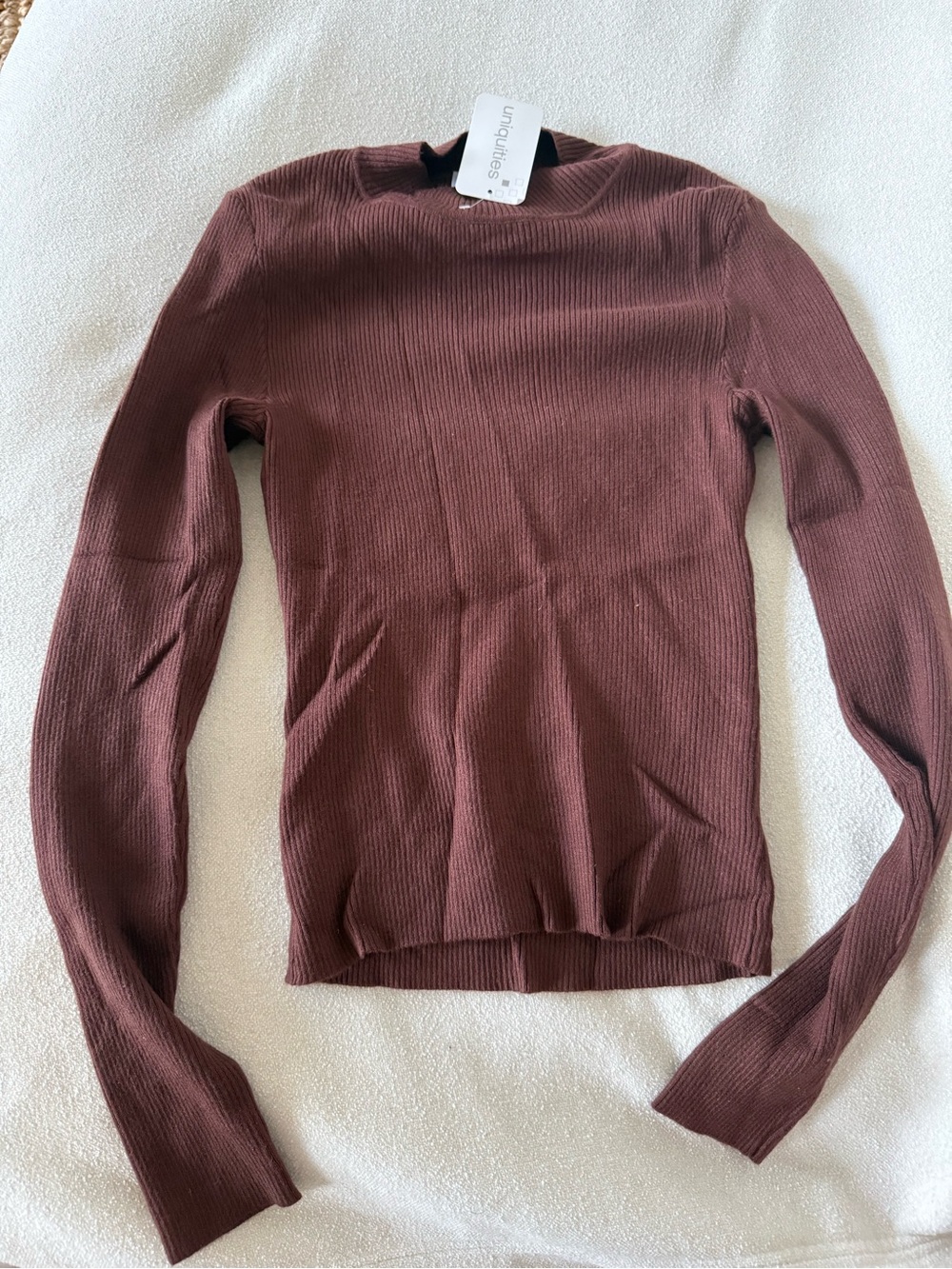 Anna Rae Ribbed Crewneck Sweater Top  - Mauve Brown